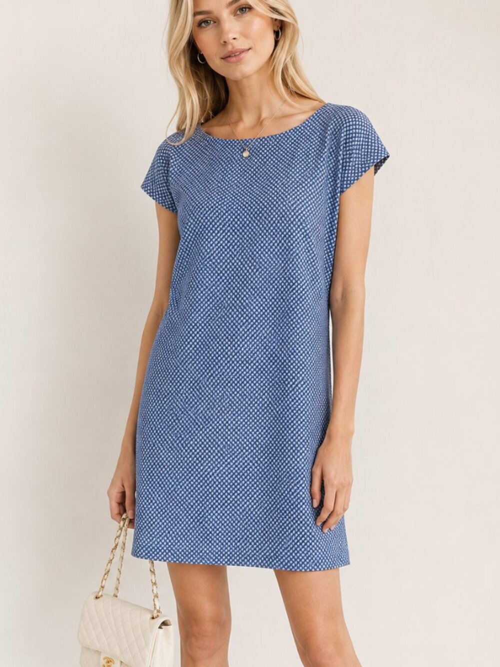 Joie Blue Print Shift Dress Silky Satin Cap Sleeve Keyhole Boat Neck Summer L